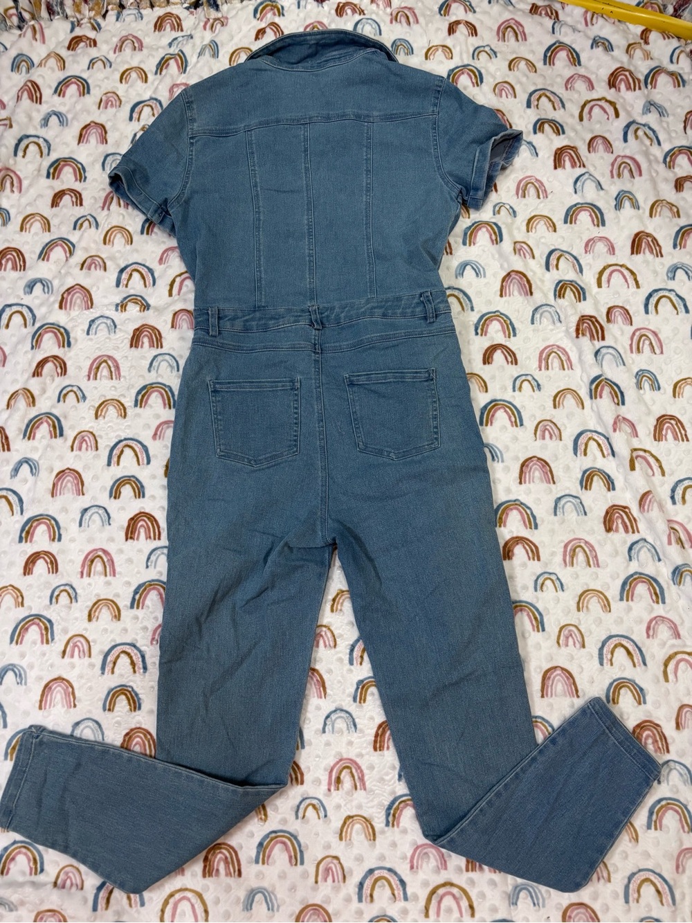Fashion Nova Womens Blue Denim Jumpsuit Short Sleeve Button Front Tapered Leg S - Picture 2 of 8